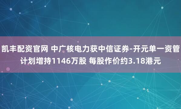 凯丰配资官网 中广核电力获中信证券-开元单一资管计划增持1146万股 每股作价约3.18港元